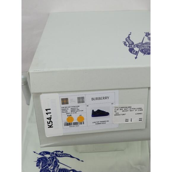 NIB BURBERRY BOX NAVY BLUE CHECK CANVAS LOGO PLATFORM SNEAKERS 9 US 42 ITALY - Picture 12 of 12